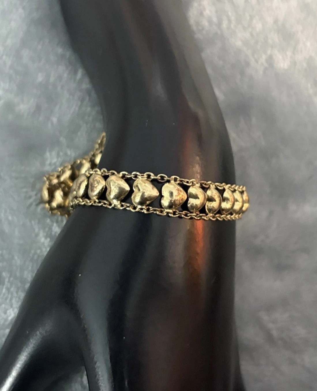 vintage sterling silver Puff Heart bracelet 925 vermeil Artisan Heart Hang Tag