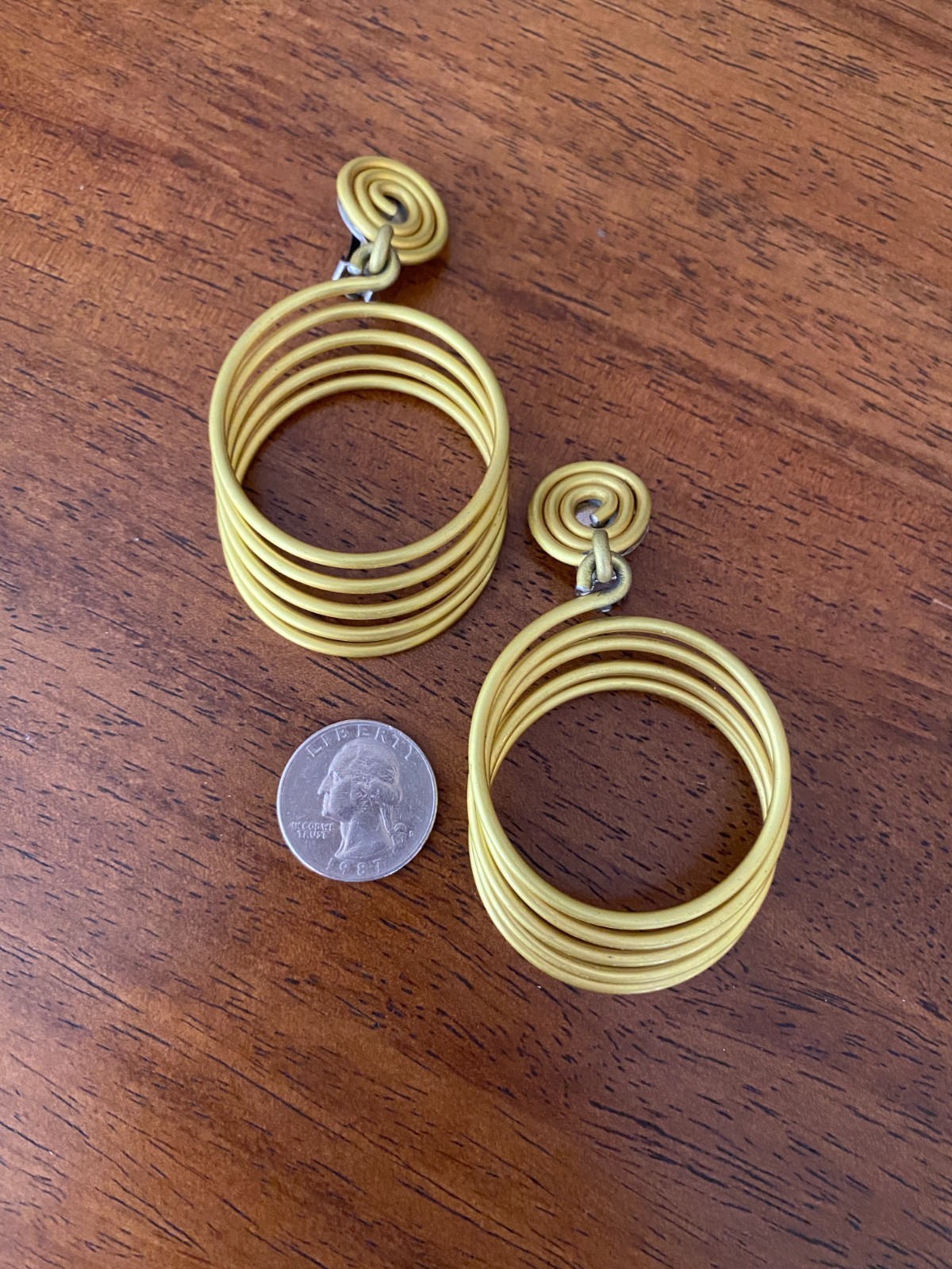 David Spada Space Age Yellow Aluminum Coil Spiral Clip-On Earrings