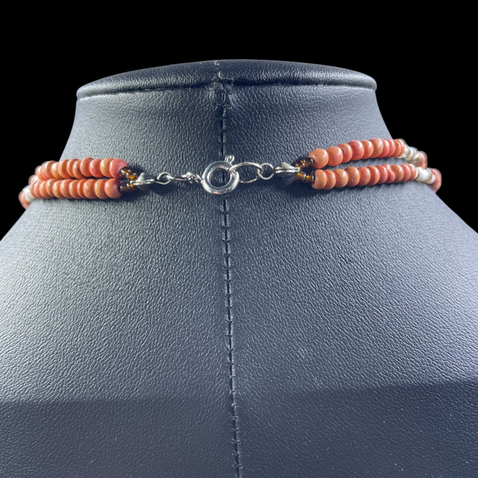 Bohemian Coral Beaded Necklace Mother Of Pearl Flower Pendant Vintage Cottagecor