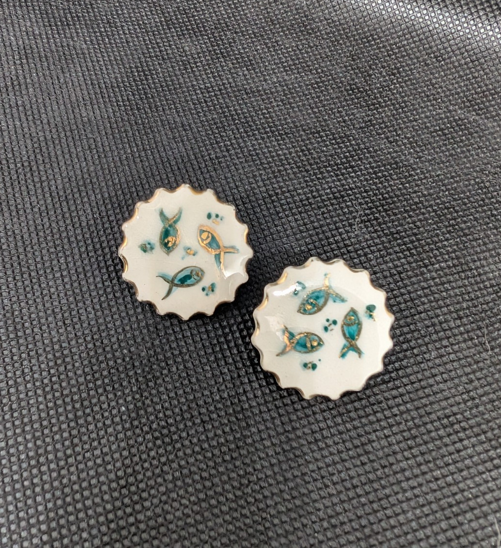 LOT 4 Pair Vintage Fish Earrings – Clip-on & Hook – Hand-Painted Wood & Ceramic
