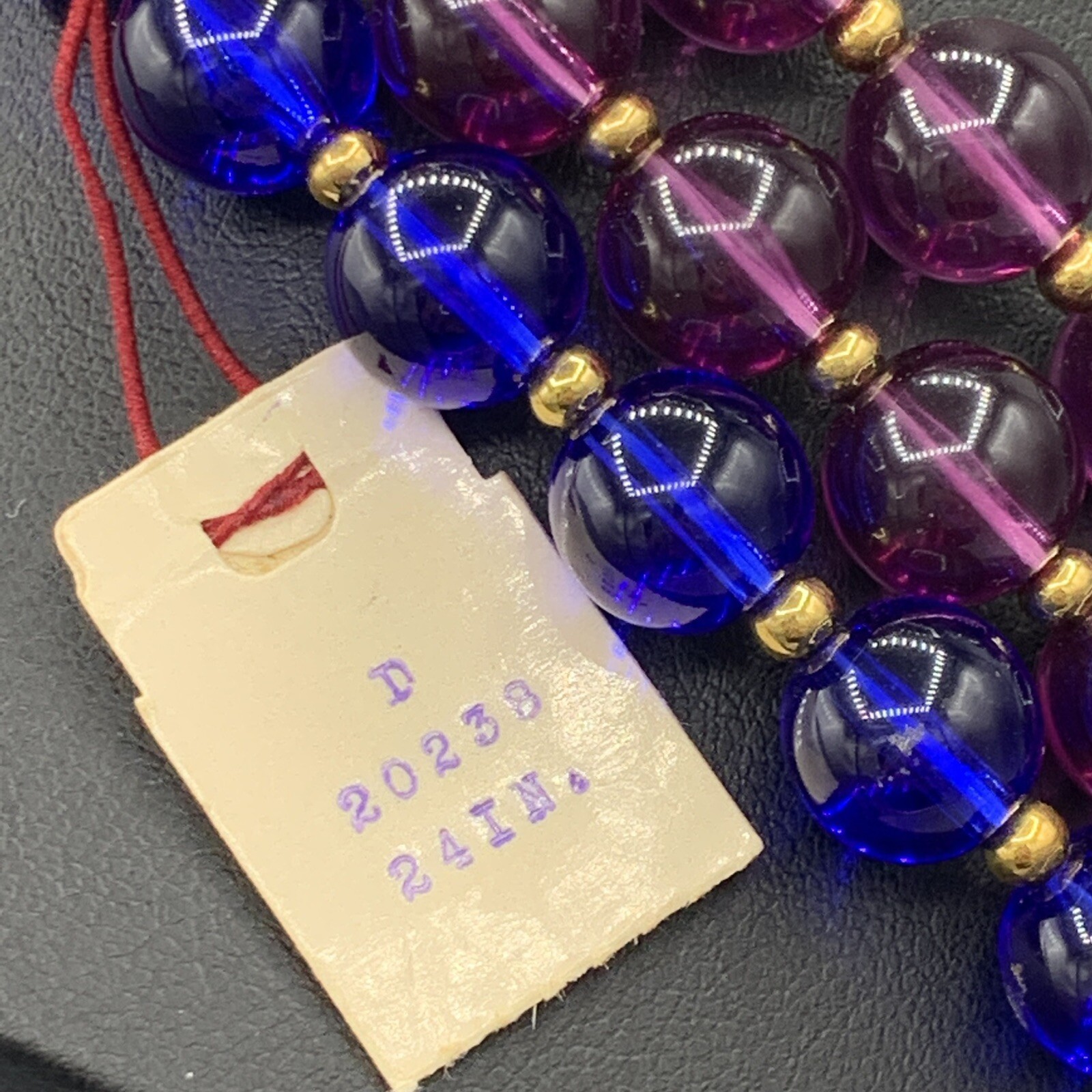 Marvella NOS Necklace Lot Blue and Purple Bead Lightweight Original Tags 24 Inch