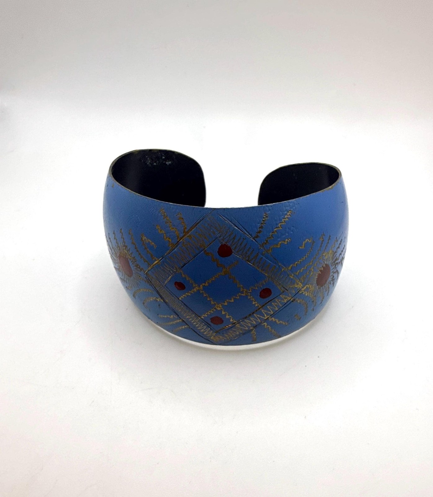 Vintage blue gold red enamel wide cuff bracelet