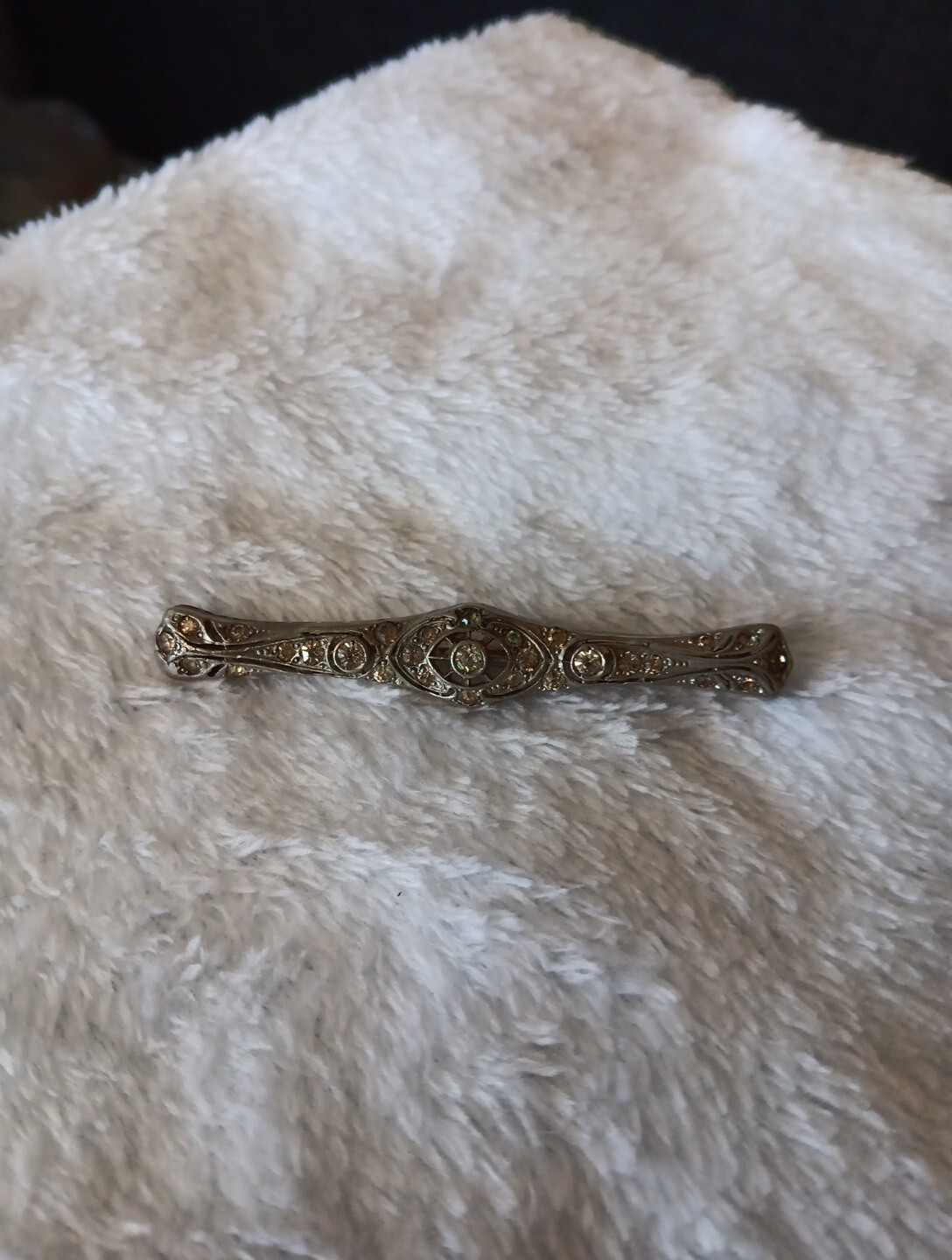 Antique Vintage Fishson Silverite Art Deco Rhinestone Bar Pin Brooch Signed