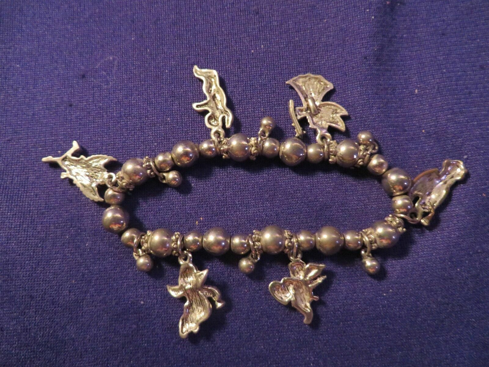 Vintage Silvertone GUARDIAN ANGEL Stretchy Charm Bracelet CUTE