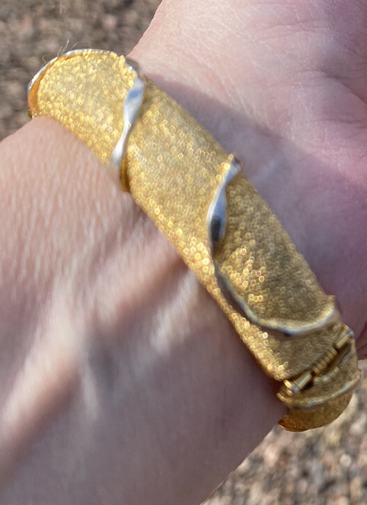 Vintage KJL GoldTone -Stamped with a capital S, Hinged and Signed Bangle