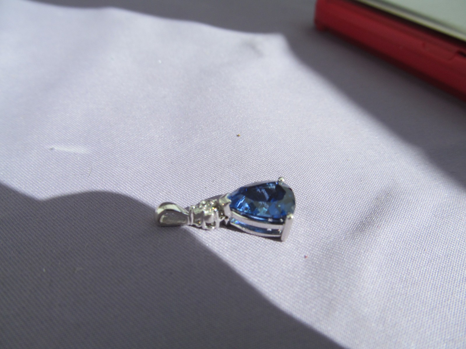 HUGE! LGL 10K WHITE GOLD TRILLION LONDON BLUE TOPAZ & DIAMOND STACKED PENDANT