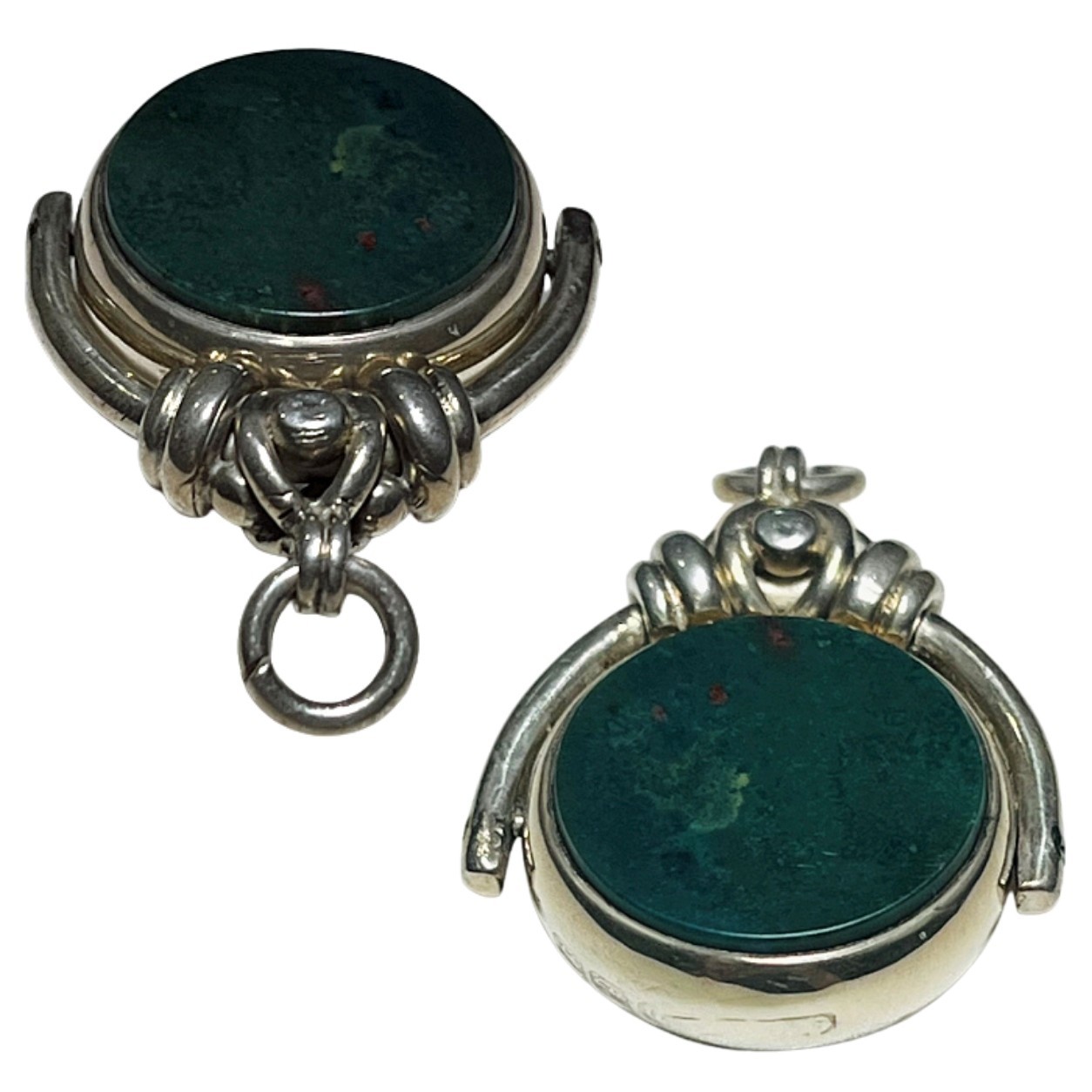 Antique 1887 Victorian Bloodstone + Carnelian Fob Pendant *Birmingham Silver*