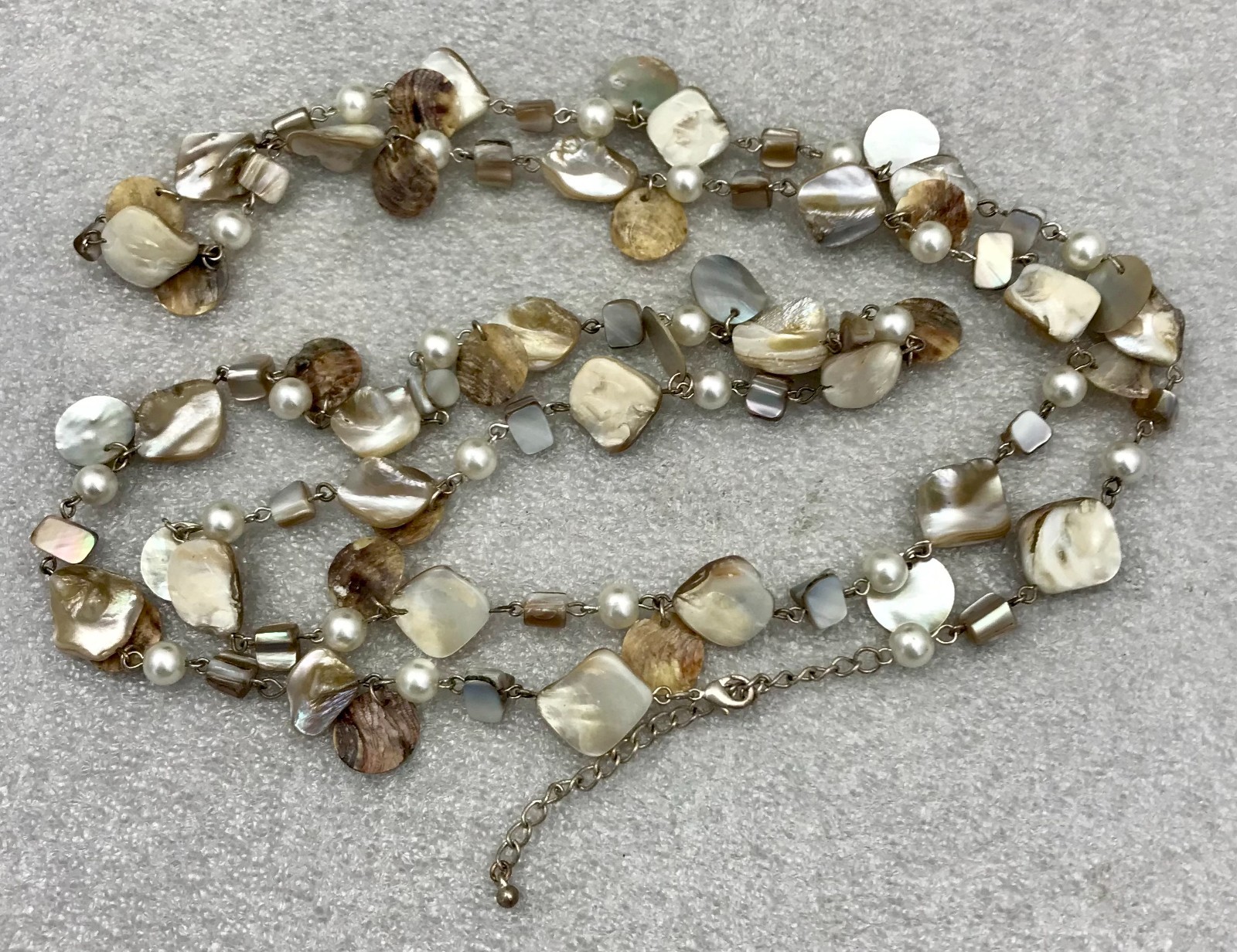 Vintage 48″ Mother of Pearl, Faux Pearl, Abalone Nugget Necklace JWL-907