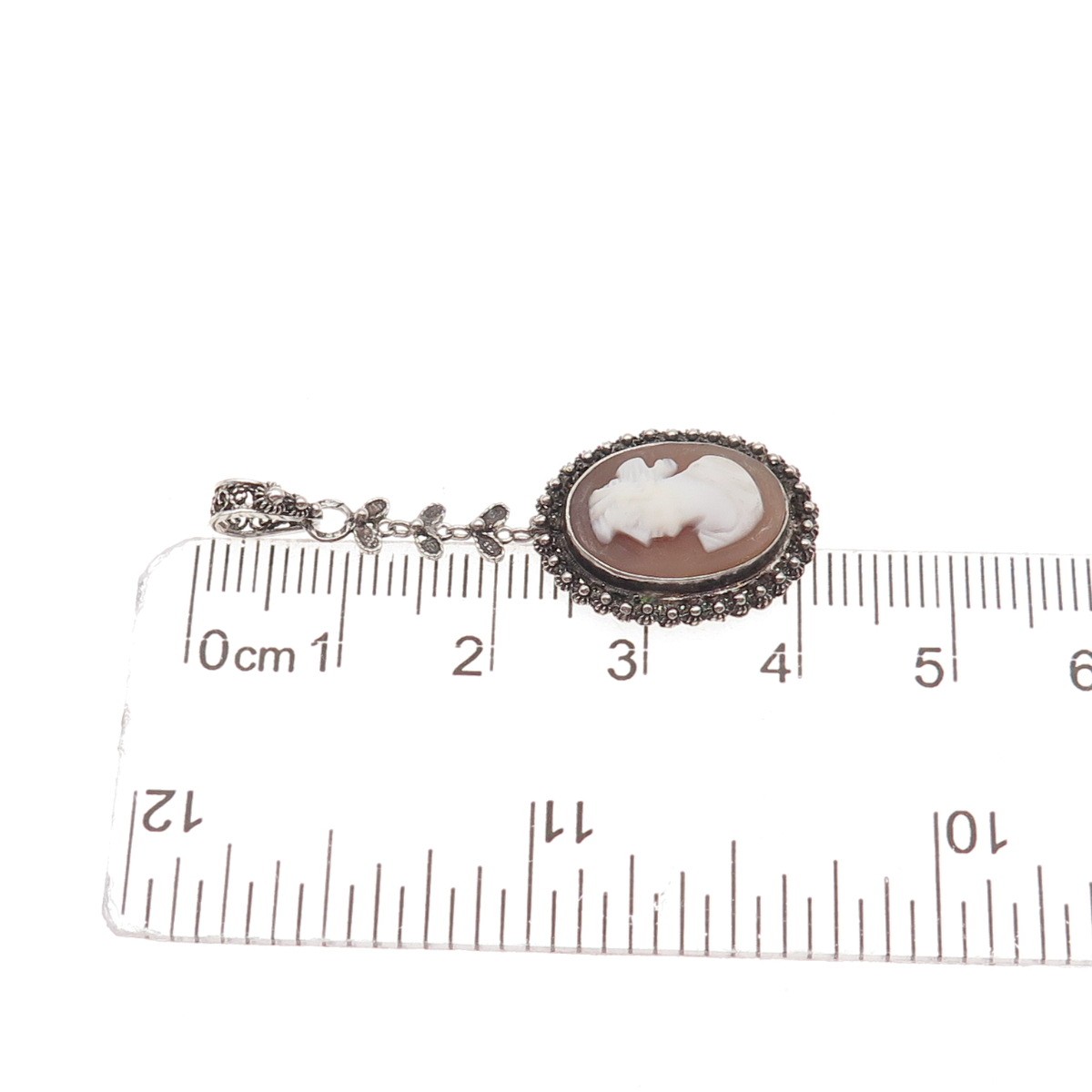 925 Sterling Silver Antique Art Deco Real MOP Lady Cameo Cannetille Pendant