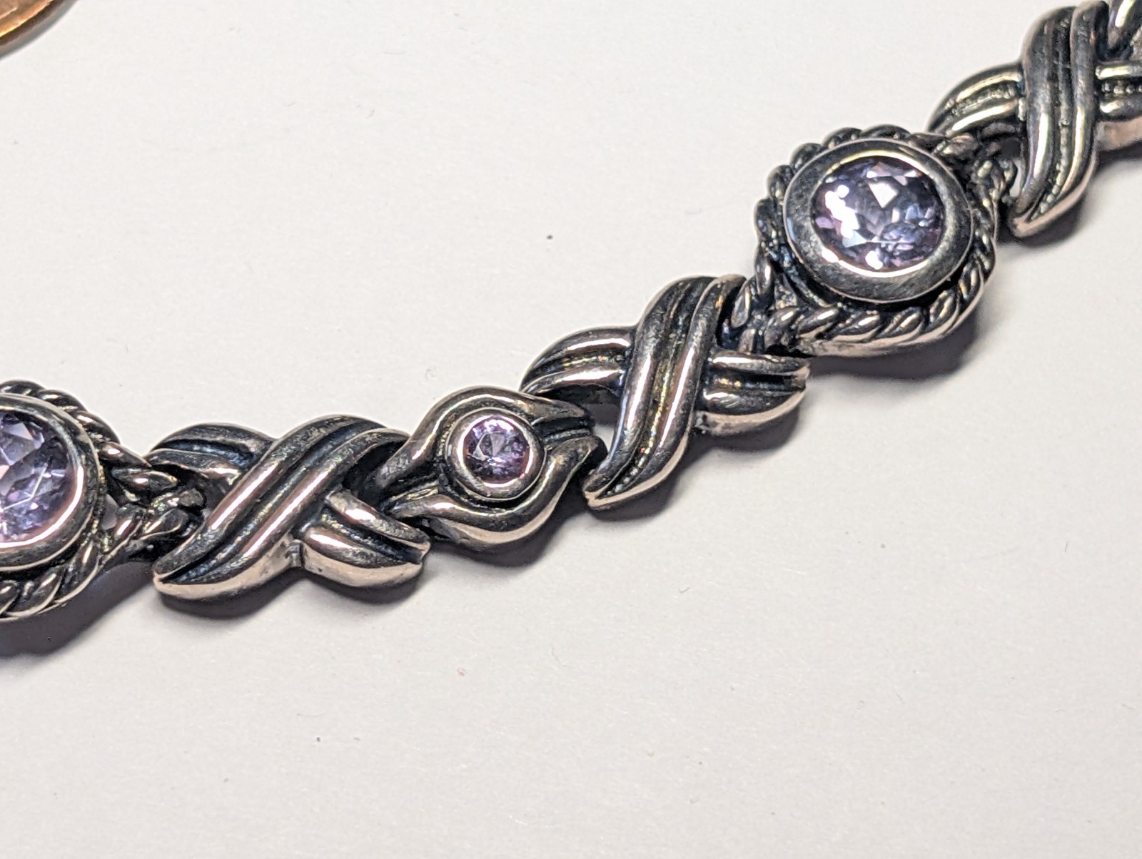 VINTAGE STERLING SILVER AMETHYST BRACELET ABOUT 7 1/16″ LONG