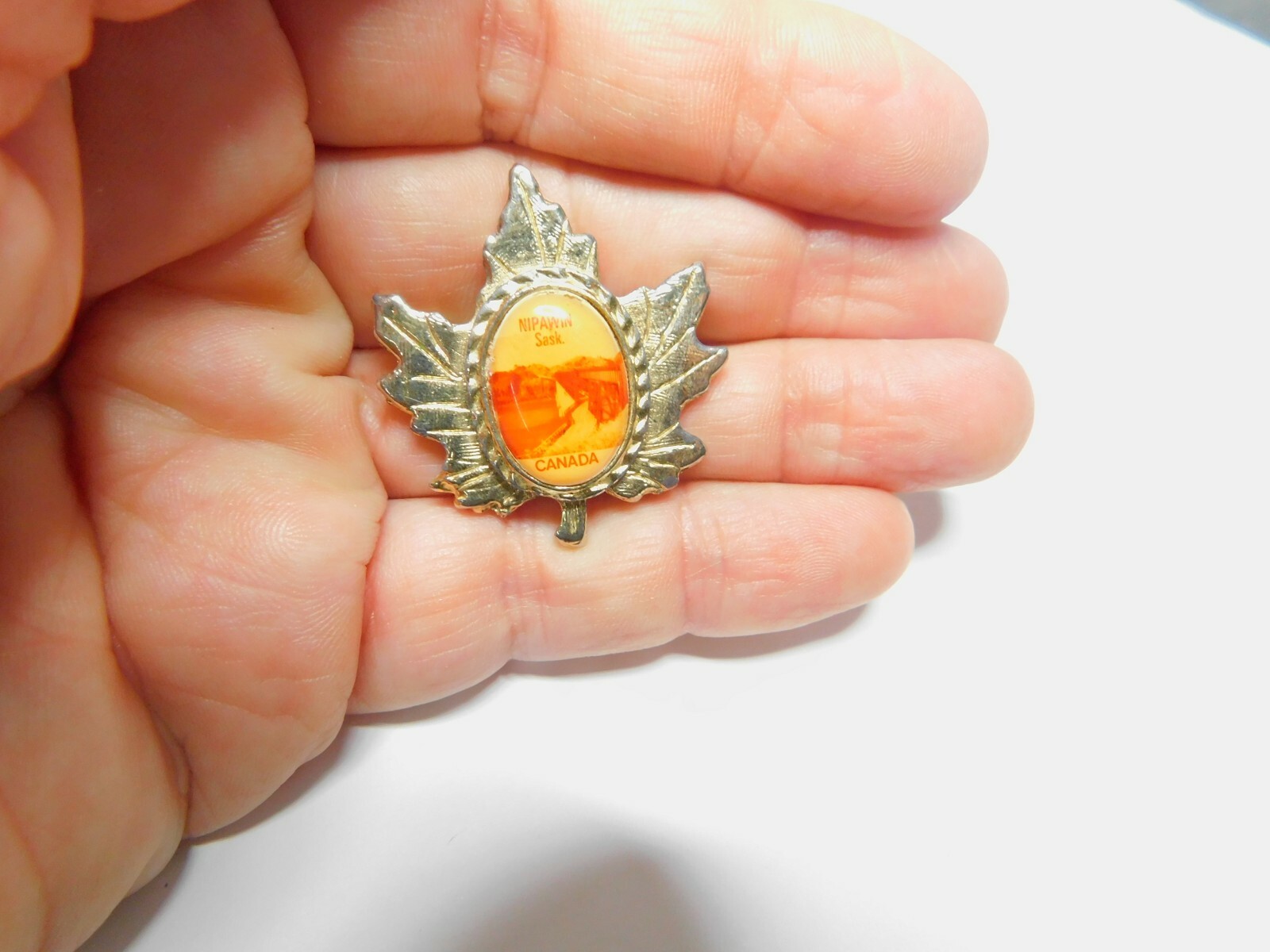 Collectable Nipawin Sask. Canada Maple Leaf Souvenir Brooch Vintage