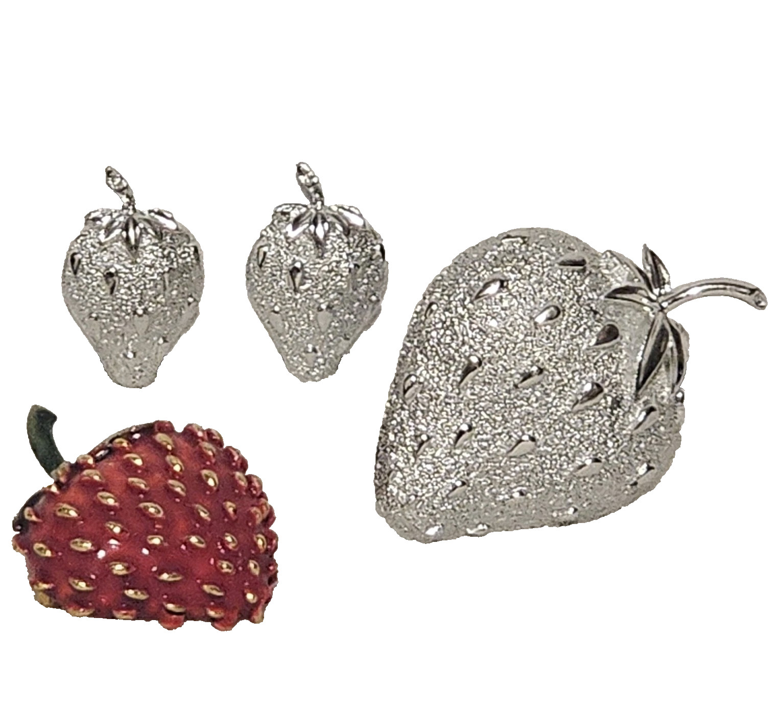 Strawberry Jewelry Lot-Silver Tone Sarah Coventry Set Brooch & Earrings Zentall