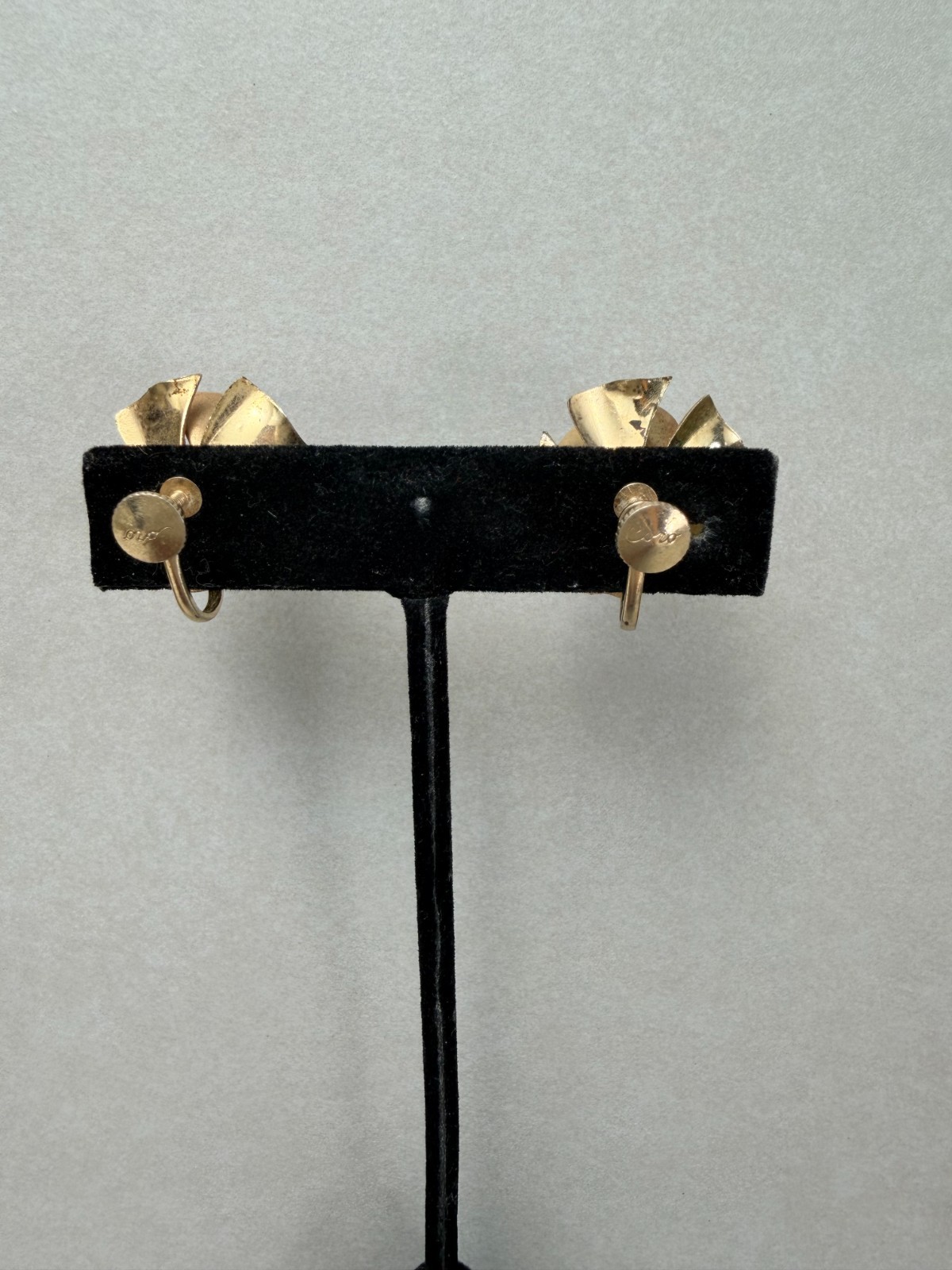 Coro Pink Enamel Rose Earrings Rhinestone Center Adjustable Clip On
