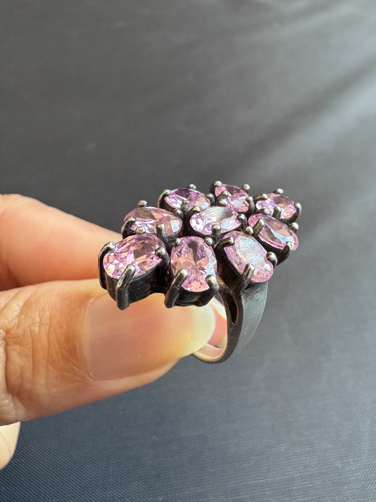 Vintage 925 Sterling Silver Cluster Pink Ice CZ Prong Setting Ring Size 5.5 US