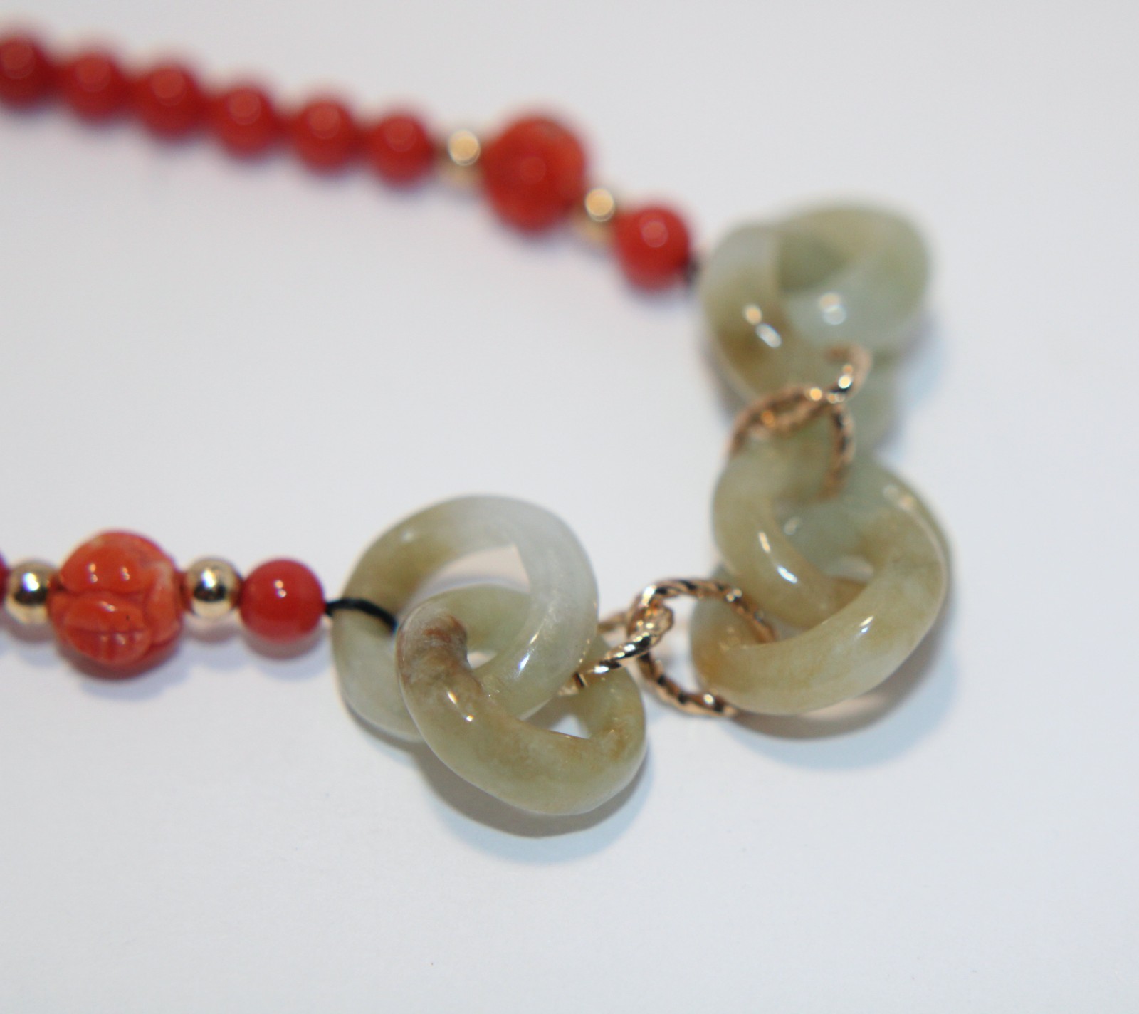 Italian Natural Red Coral Interlocking Jade Necklace