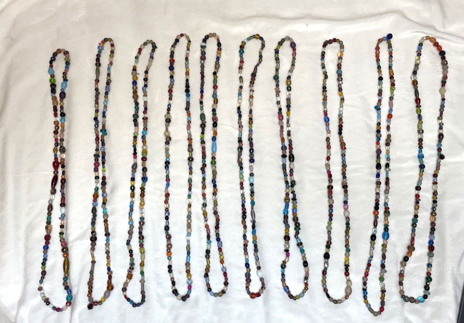 Vintage Glass Stone Bead Necklace Gemstone Beaded Colorful Boho