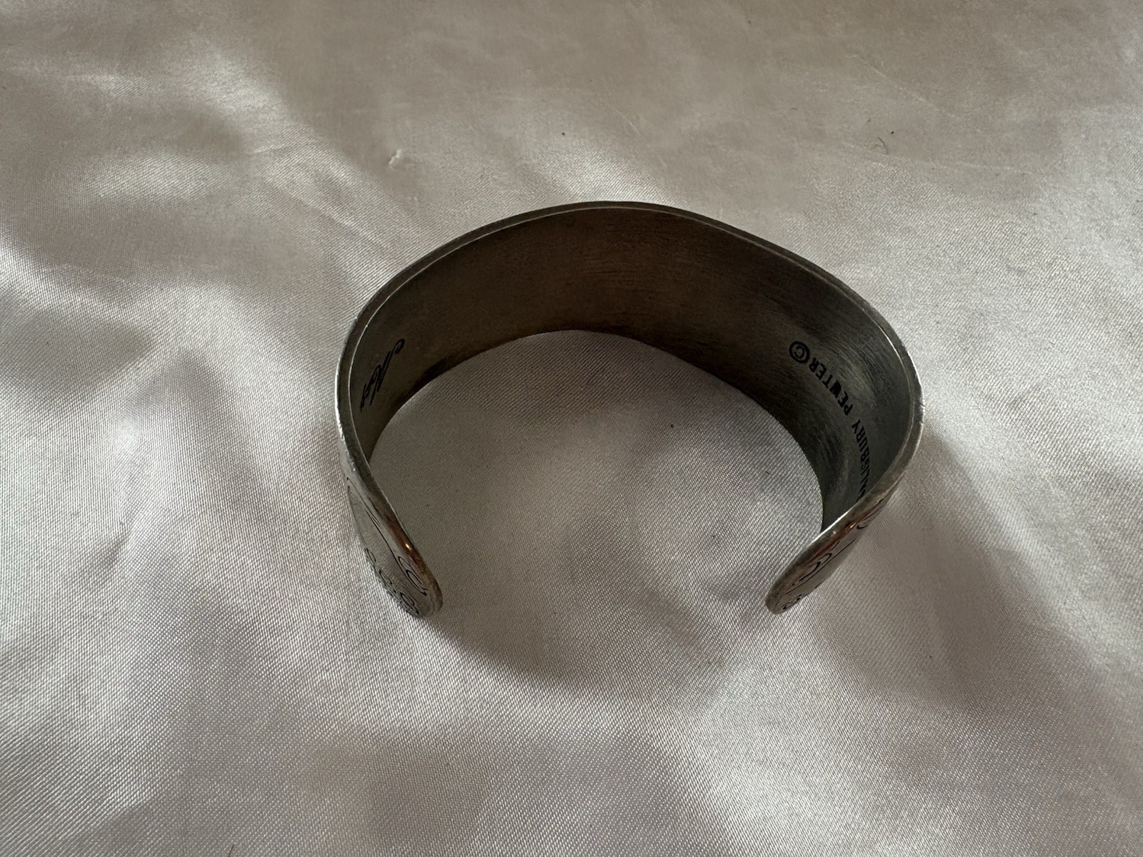 Vintage Flower Salisbury Pewter Cuff Bangle Bracelet Engraved Etched May