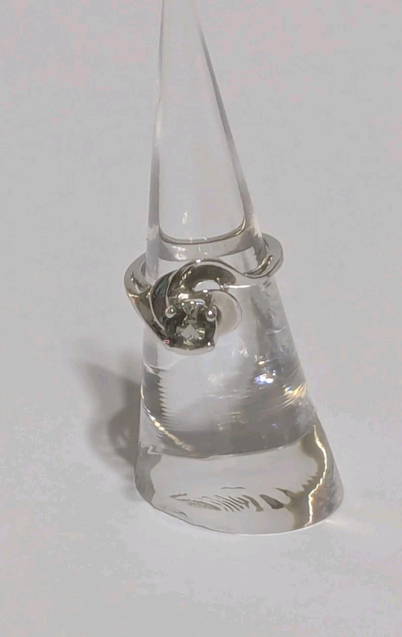 Vintage Silver Tone Spiral Ring With Faceted Smoky Crystal Stone. Size 5