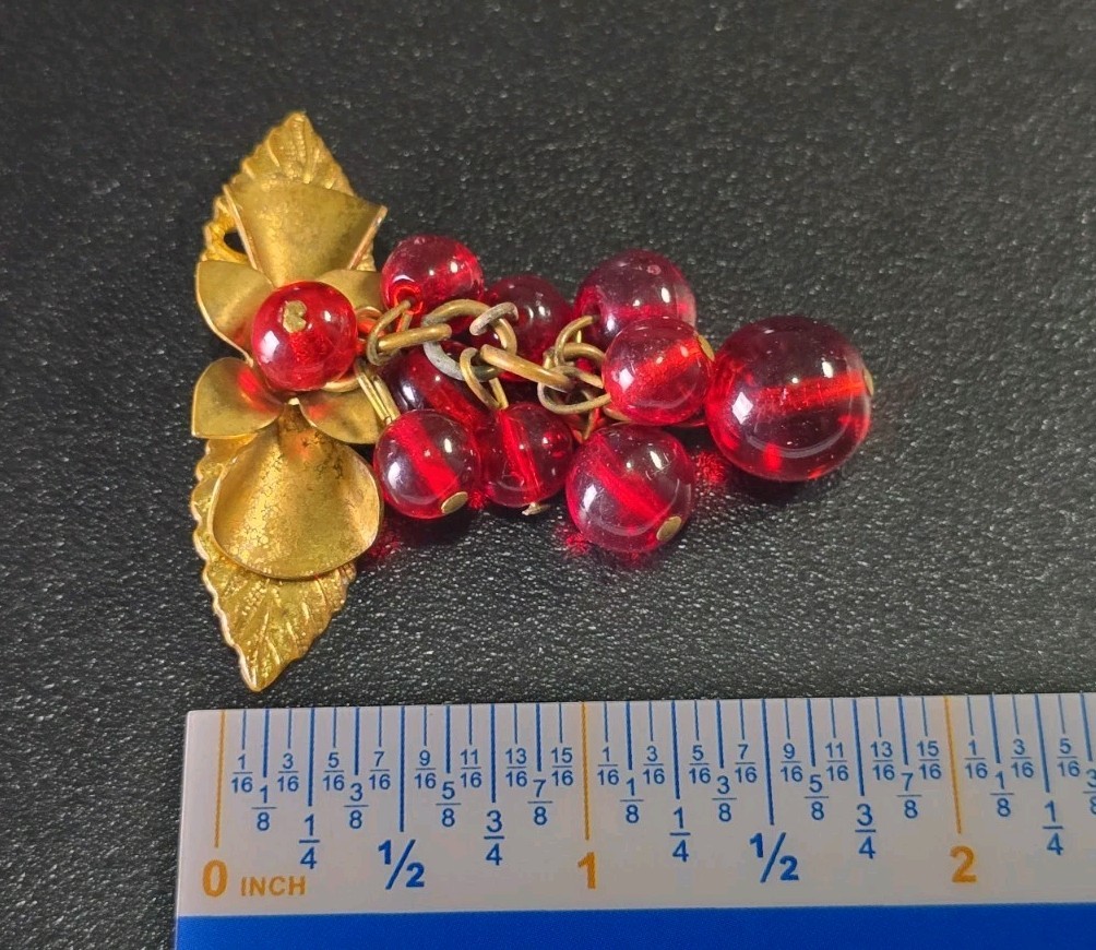 Antique Art Deco Brass Czech Glass Brooch
