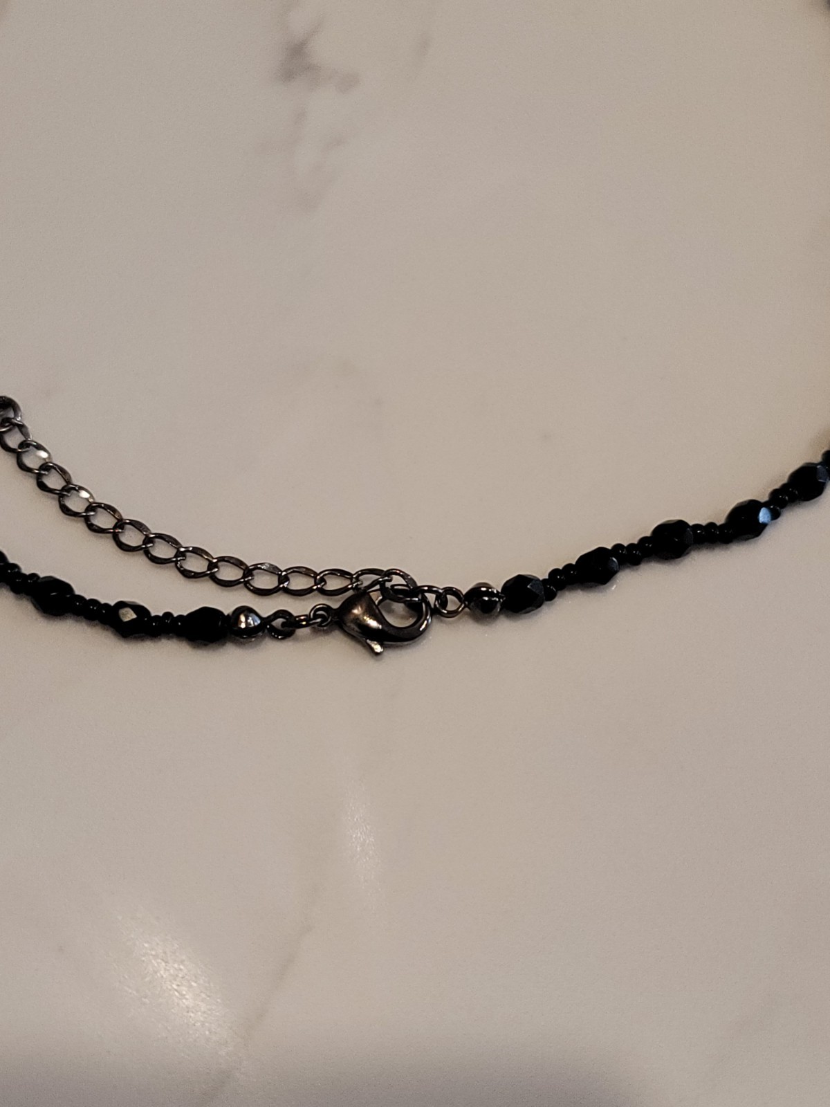 Vintage Black Faceted Bead Necklace Teardrop Pendant Gothic Formal 18″
