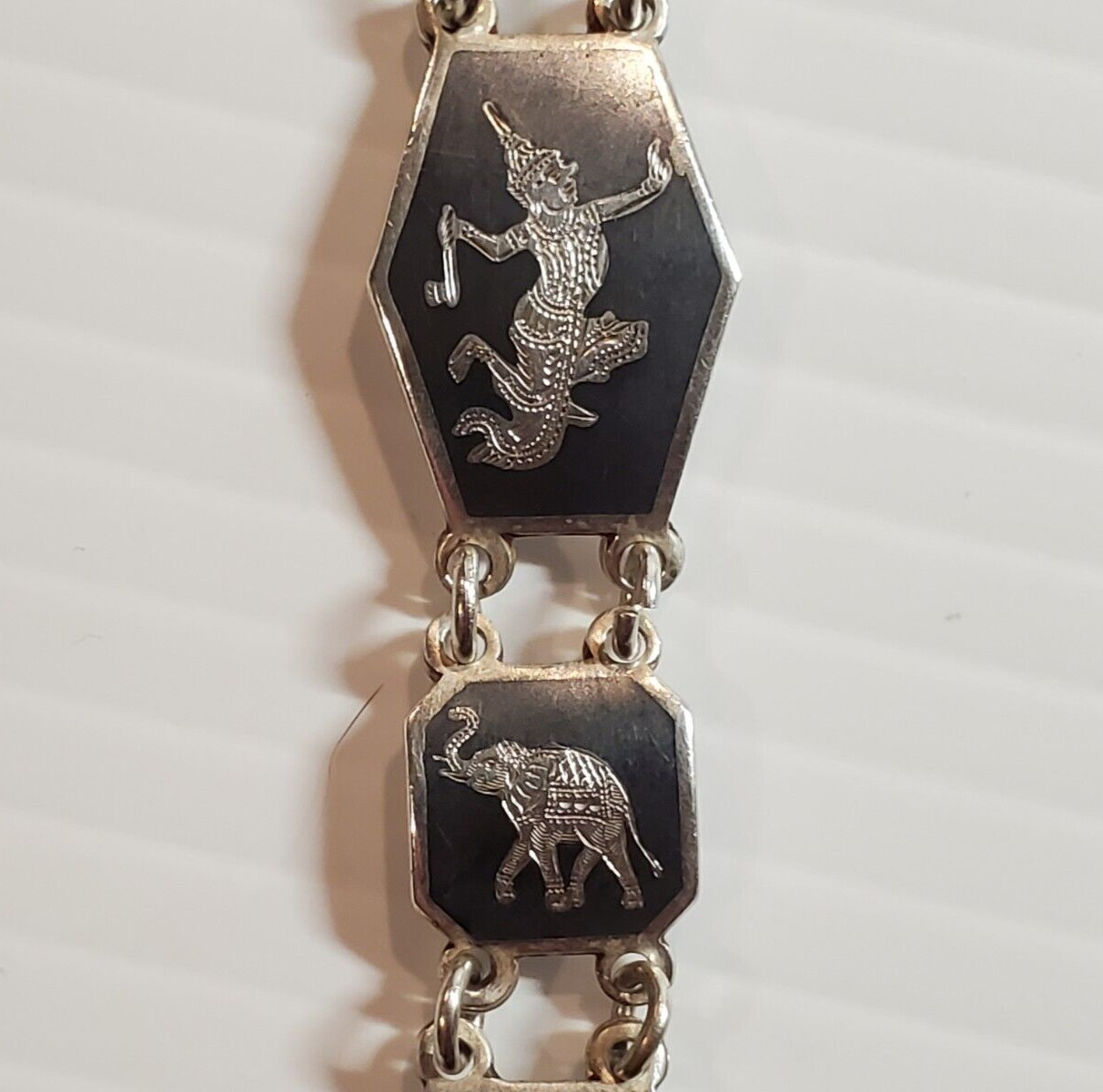 VTG Sterling Silver Siam Black Nielloware Filigree Bracelet 7in 21.4g AMFARCO