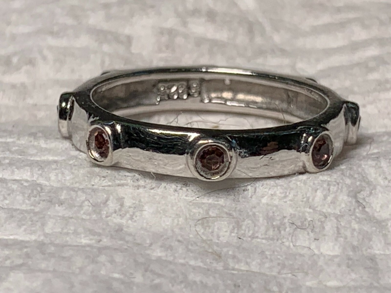 Vintage Sterling Silver 925 Ring with Peach Colored Stones Size 5.75.