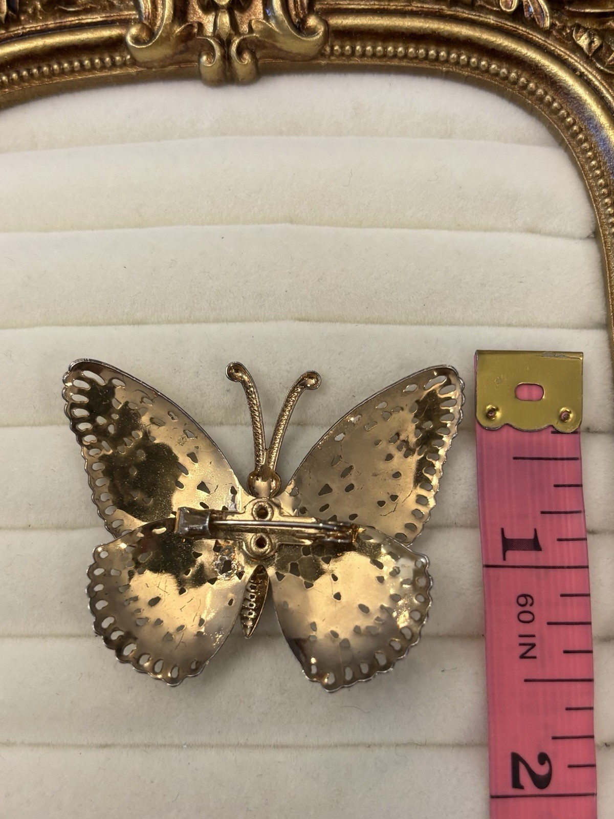 Vintage Filigree Brooch Gold Tone Pin Butterfly Cottage Garden Tea Party Boho