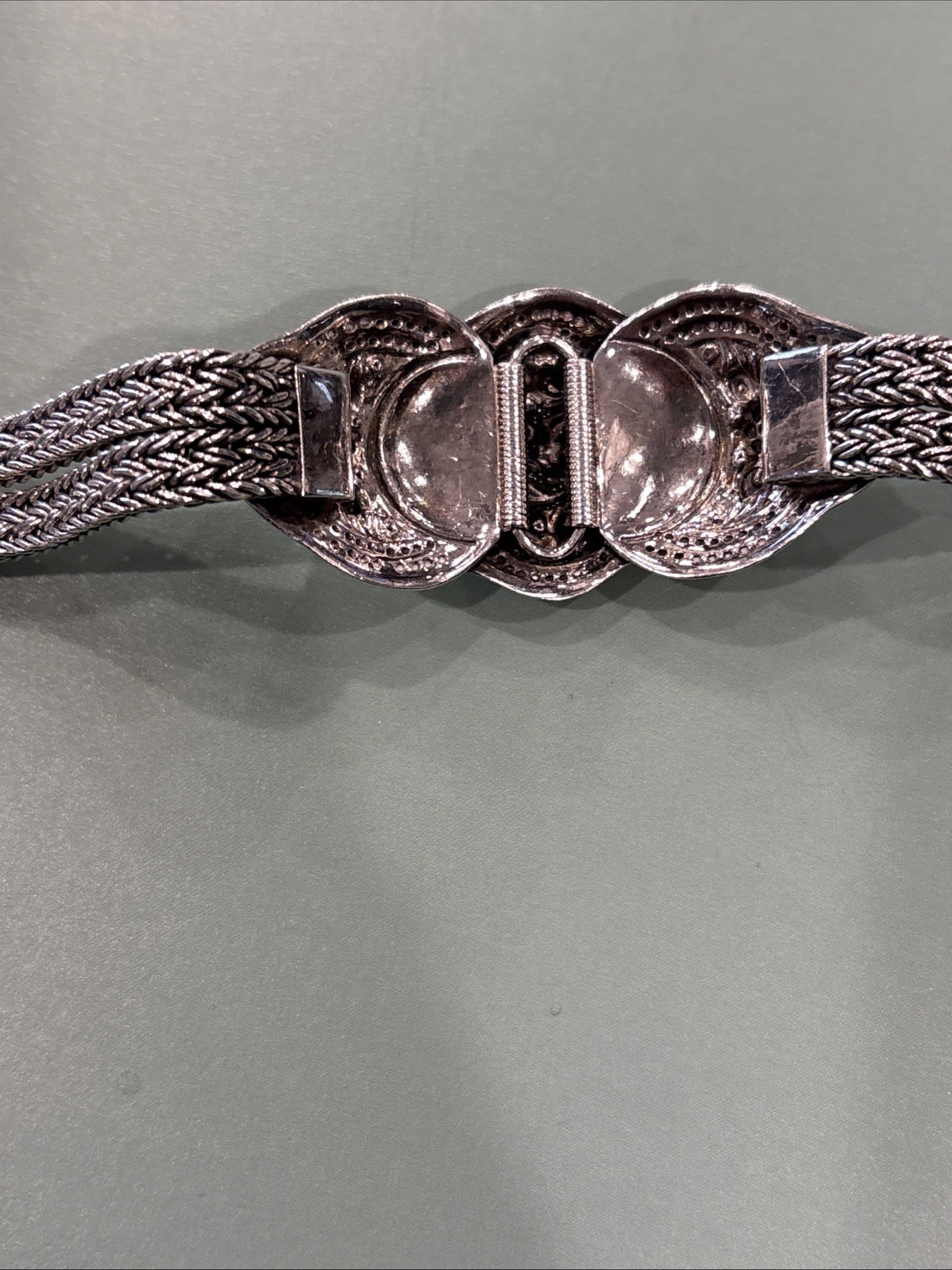 Sterling Silver Floral Double Wheat Braided Thailand Bracelet 42g Vintage 925