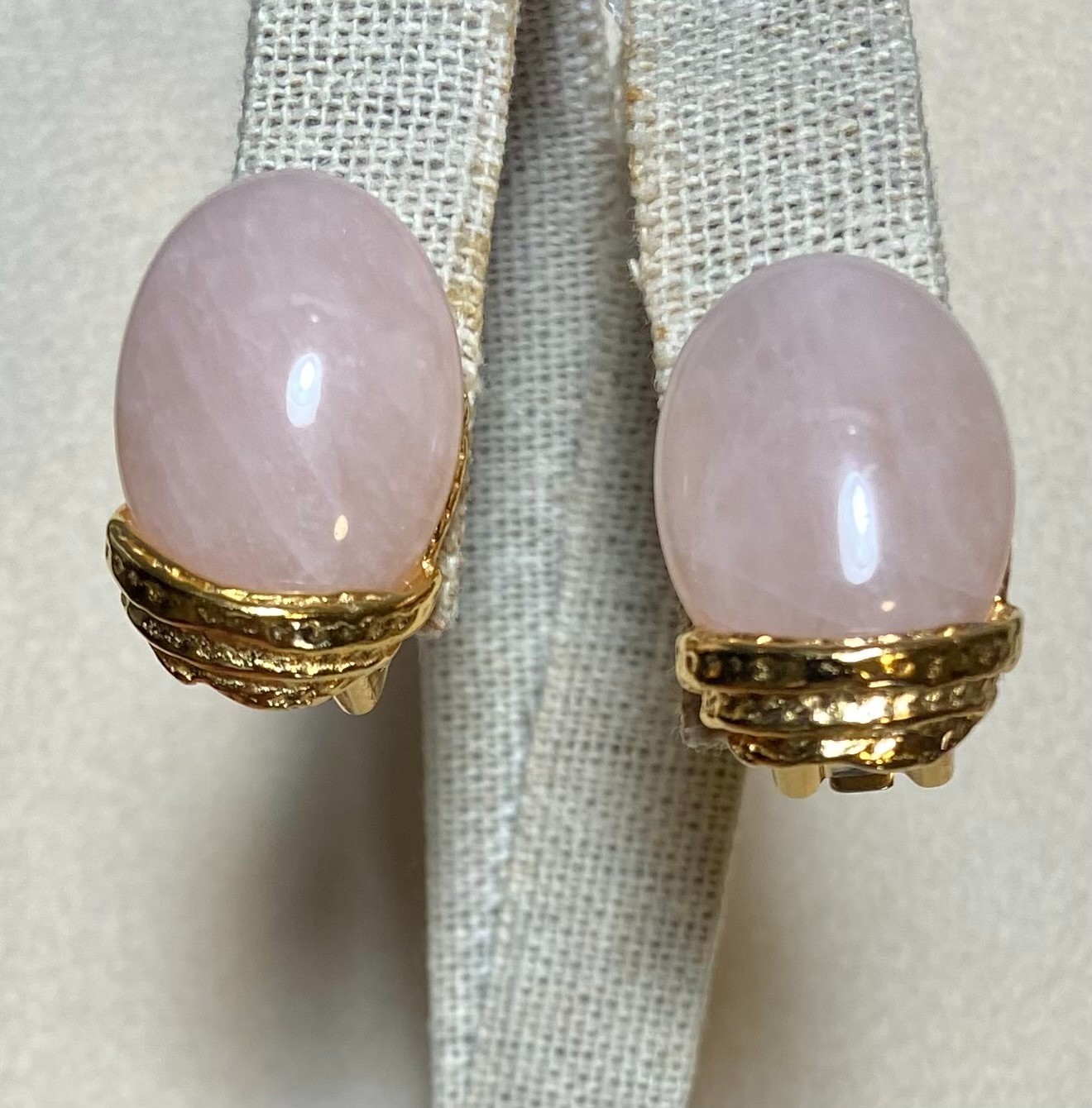 AUTHENTIC SWOBODA EARRINGS ~ ROSE QUARTZ ~ CLIP ON ~ STUNNING!