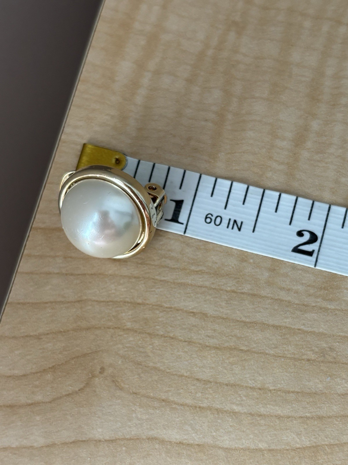 Faux Pearl Cabochon Clip On Earrings/ Measure About 1 In/ Gold Tone