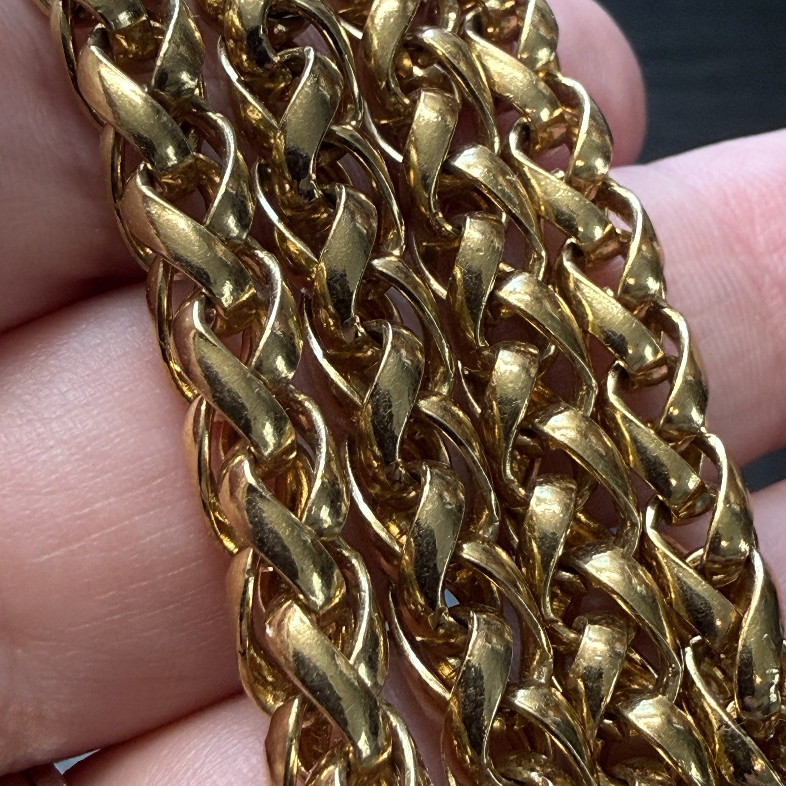 Vintage MONET Gold Plated Thick Wheat Spiga Chain Necklace 24″ Chunky