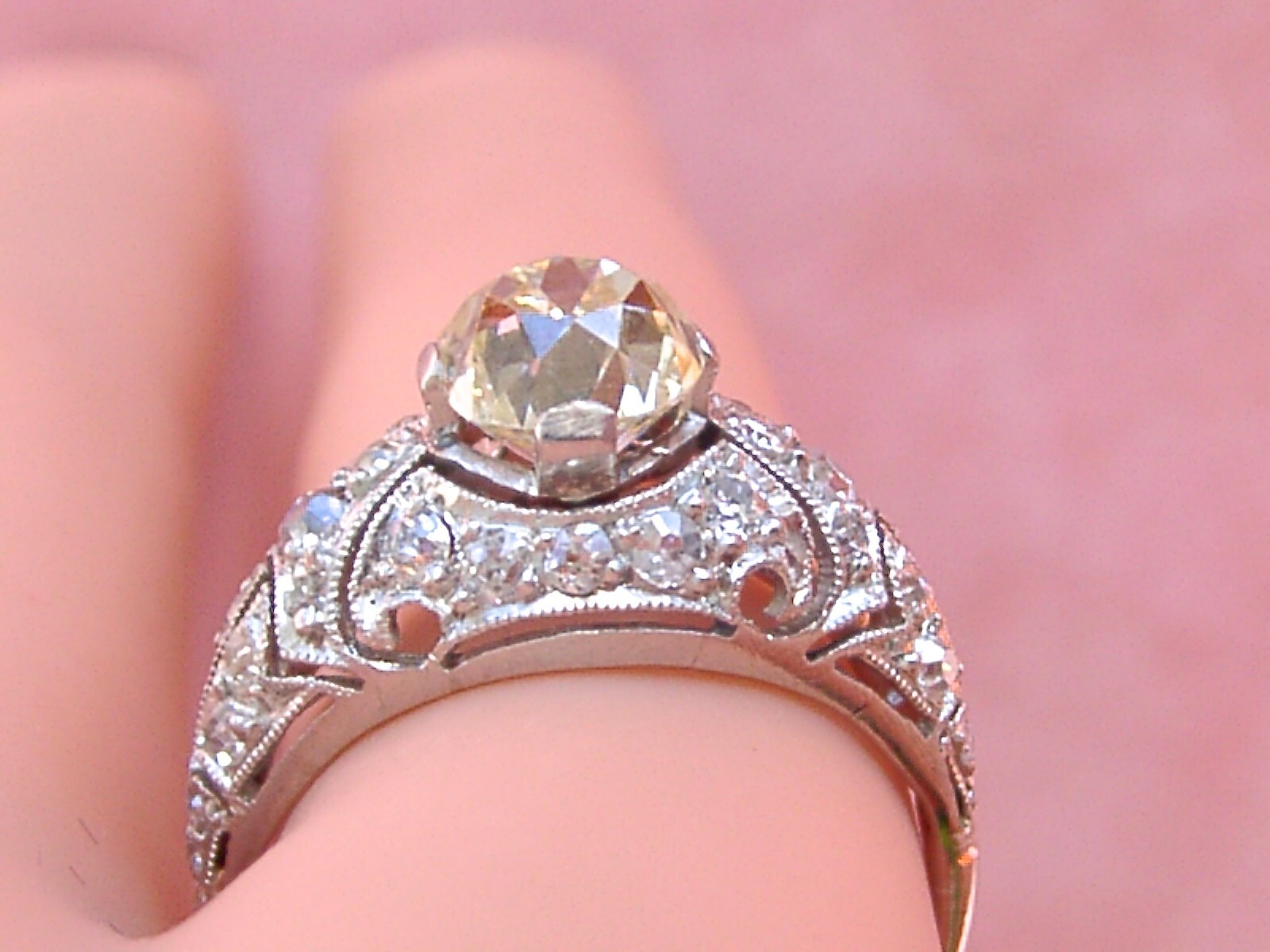 ANTIQUE ART DECO 1.52ct YELLOW EURO DIAMOND PLATINUM ENGAGEMENT RING 1930 sz 6.5