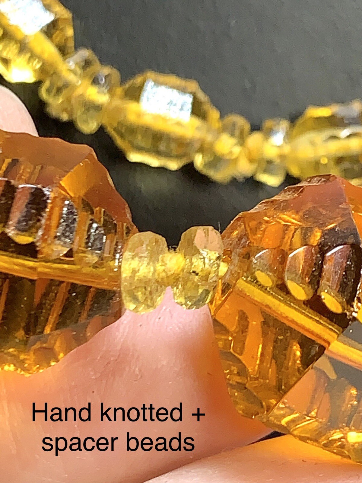 Vintage STUNNING Amber Czech Glass Lozenge Hand Knotted Beaded Necklace 36″ !