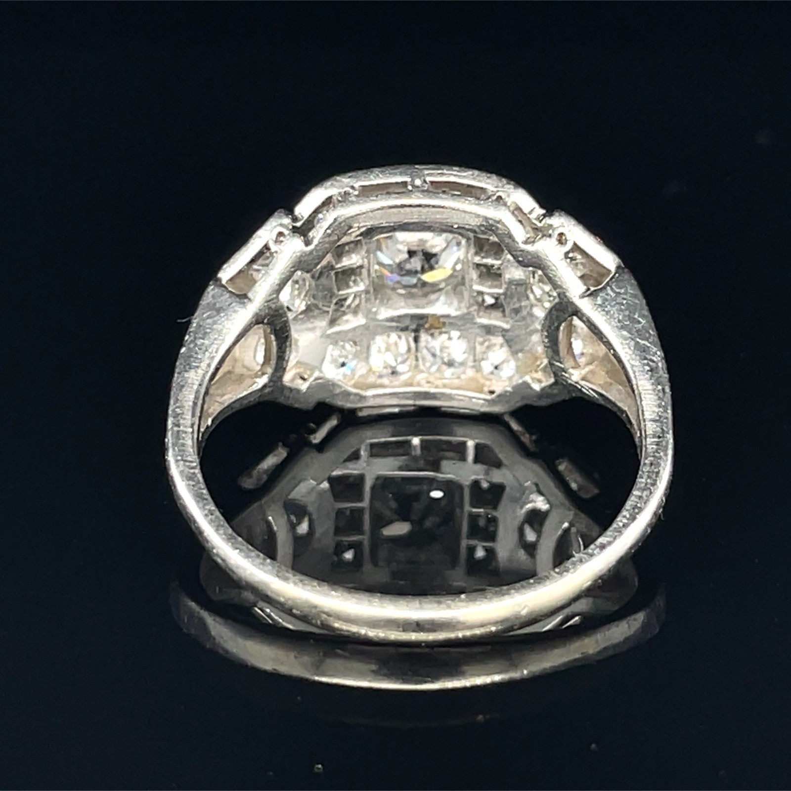 Art Deco Old European Cut Diamond Ring Set In Platinum