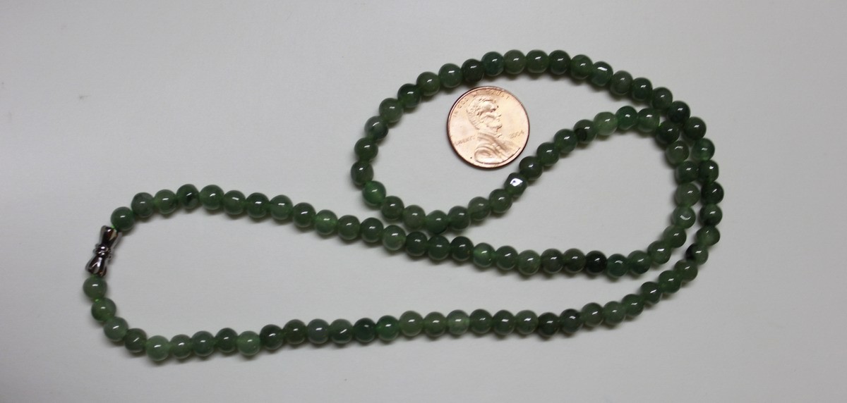 100% Natural Jadeite Jade Grade “A” Beautiful Green Beaded Necklace 5.6mm 20″