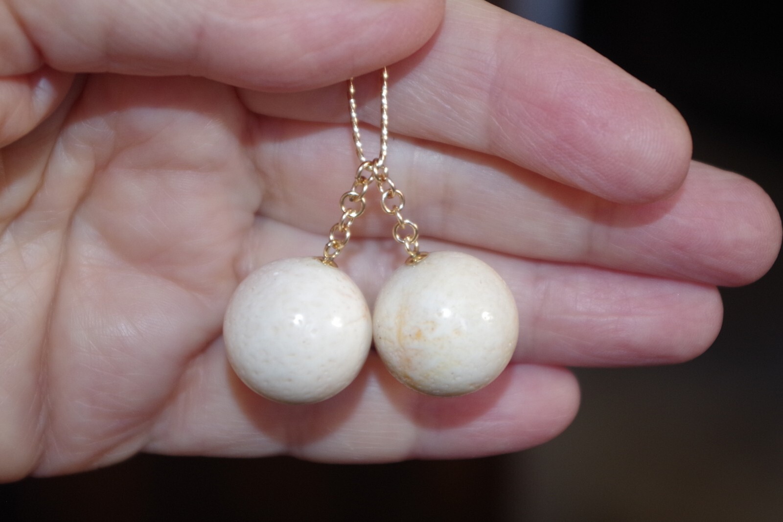 ANTIQUE 14K GF ANGEL SKIN CORAL BALL 17.5 MM CORAL JACKET DROP EARRINGS JACKETS