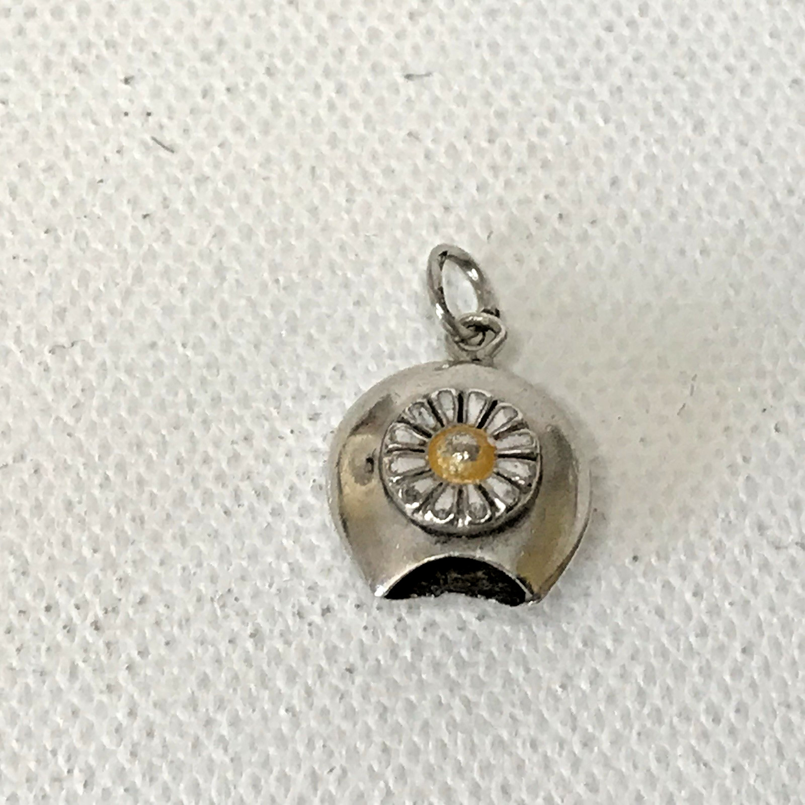 Vintage Sterling Silver Swiss Cow Bell Enamel Daisy Flower Bracelet Charm READ