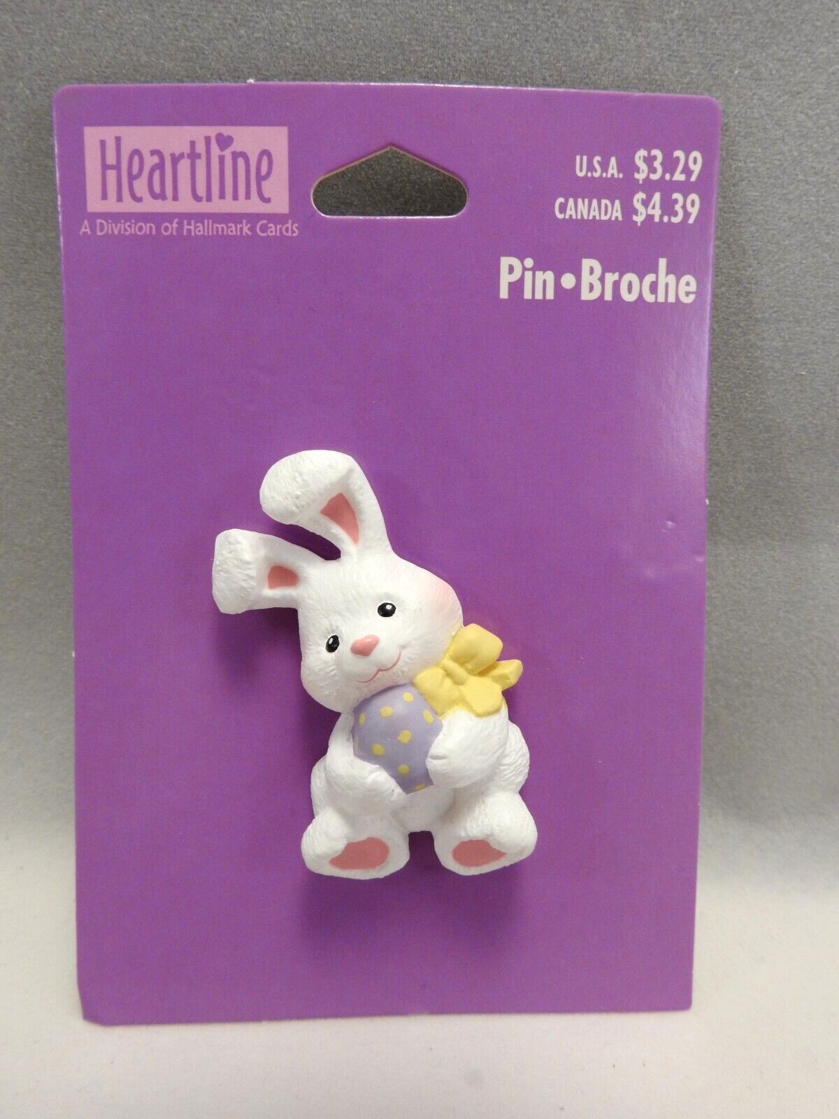 Hallmark Bunny Rabbit Easter Pin White Purple Pink Yellow 2″ Spring On Card