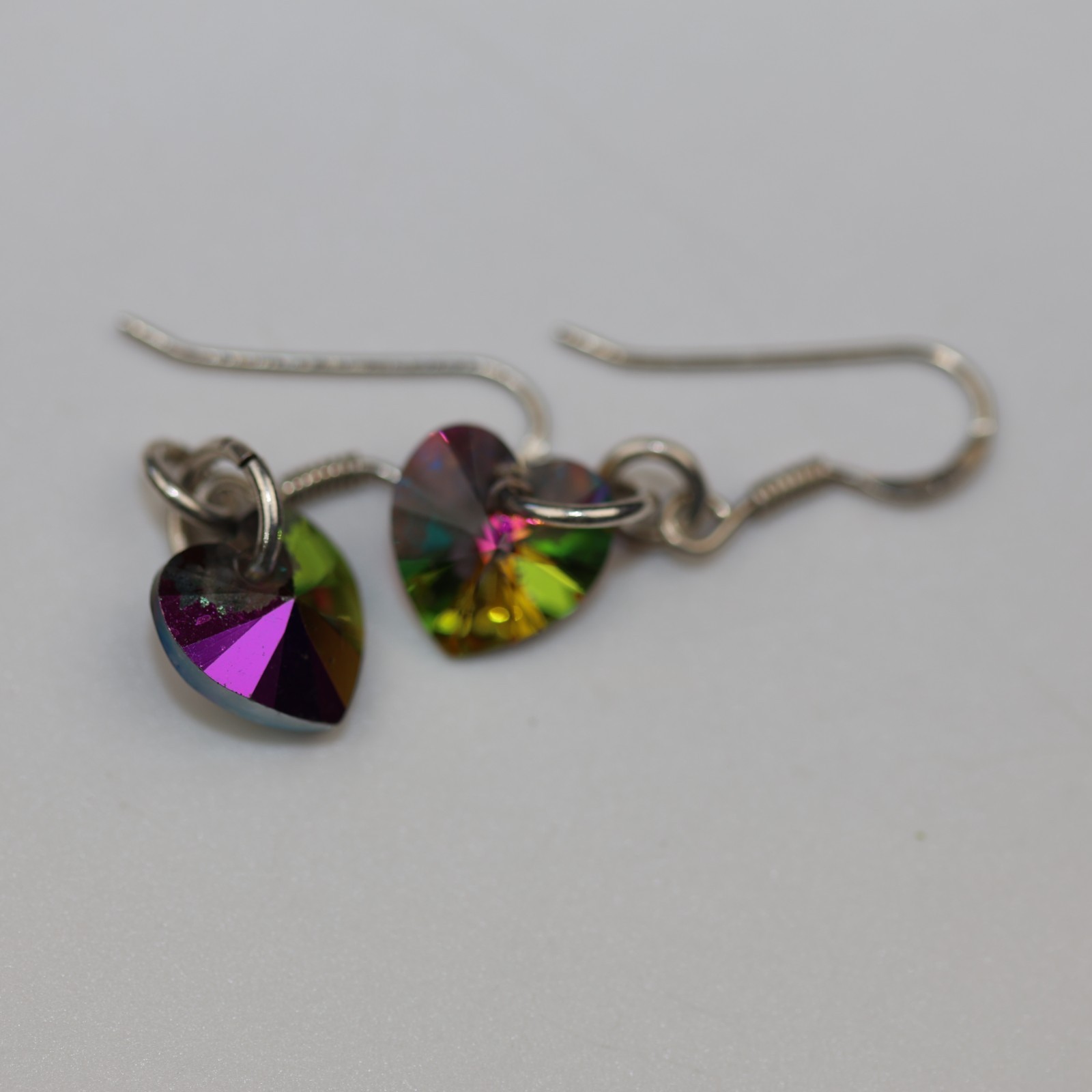 Rainbow Heart Shaped Gemstone Dangle Earrings Sterling Silver