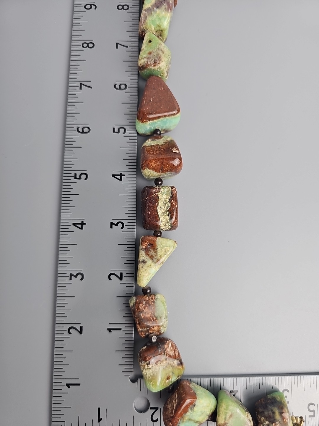 Vintage Green Brown Gemstone Nugget Necklace Chunky Statement 16 Inch