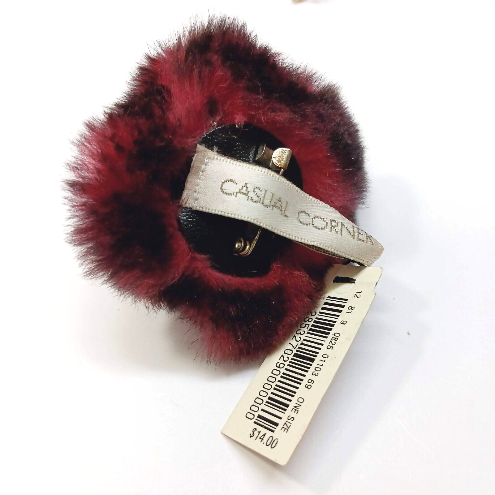 Vintage CASUAL CORNER Fur Puff Pin Brooch Dusty Mauve Pink NOS with Tags