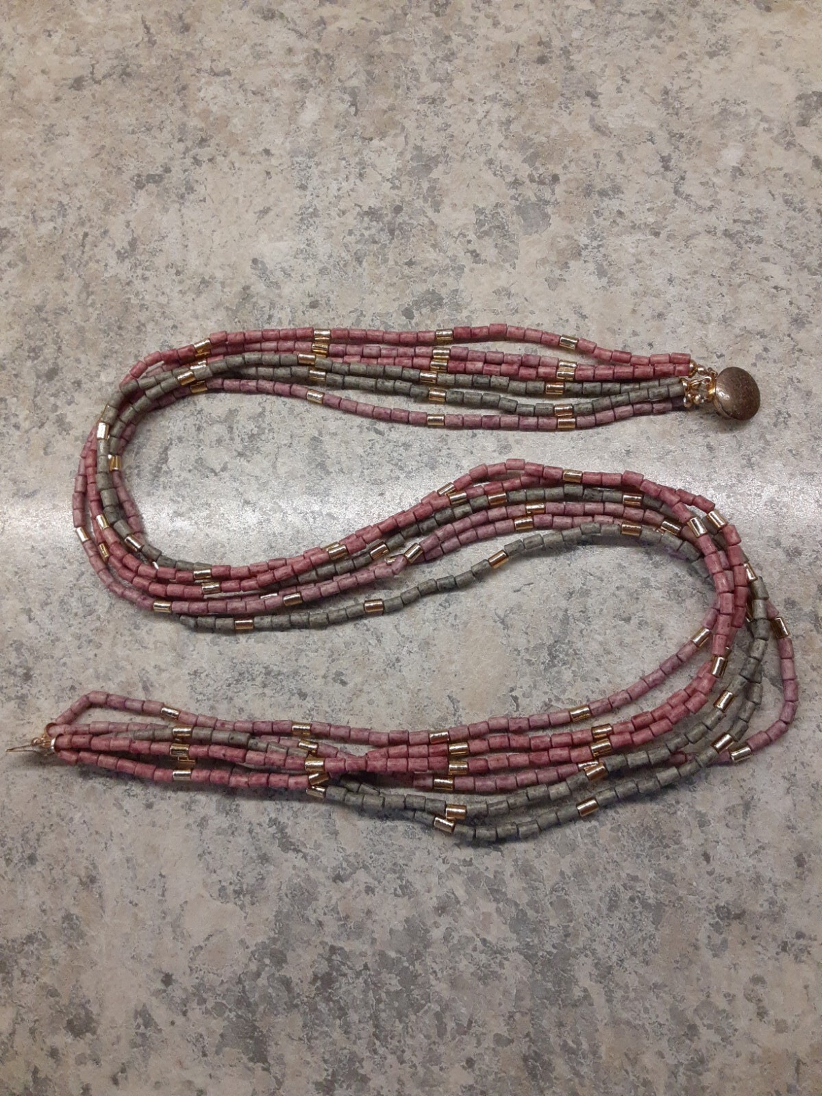 6 Strand 28″ Heishi Bead Look Necklace Earthtones Vintage