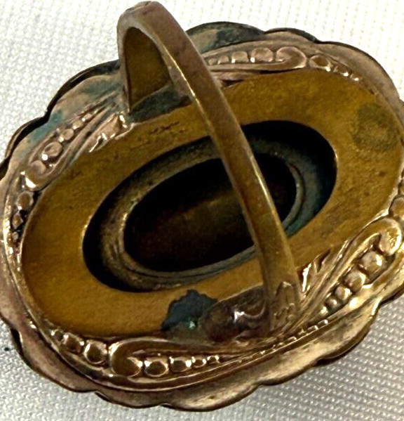 Vintage Cognac & Clear Rhinestone Antiqued Gold Tone Oval Ring Size 4.25