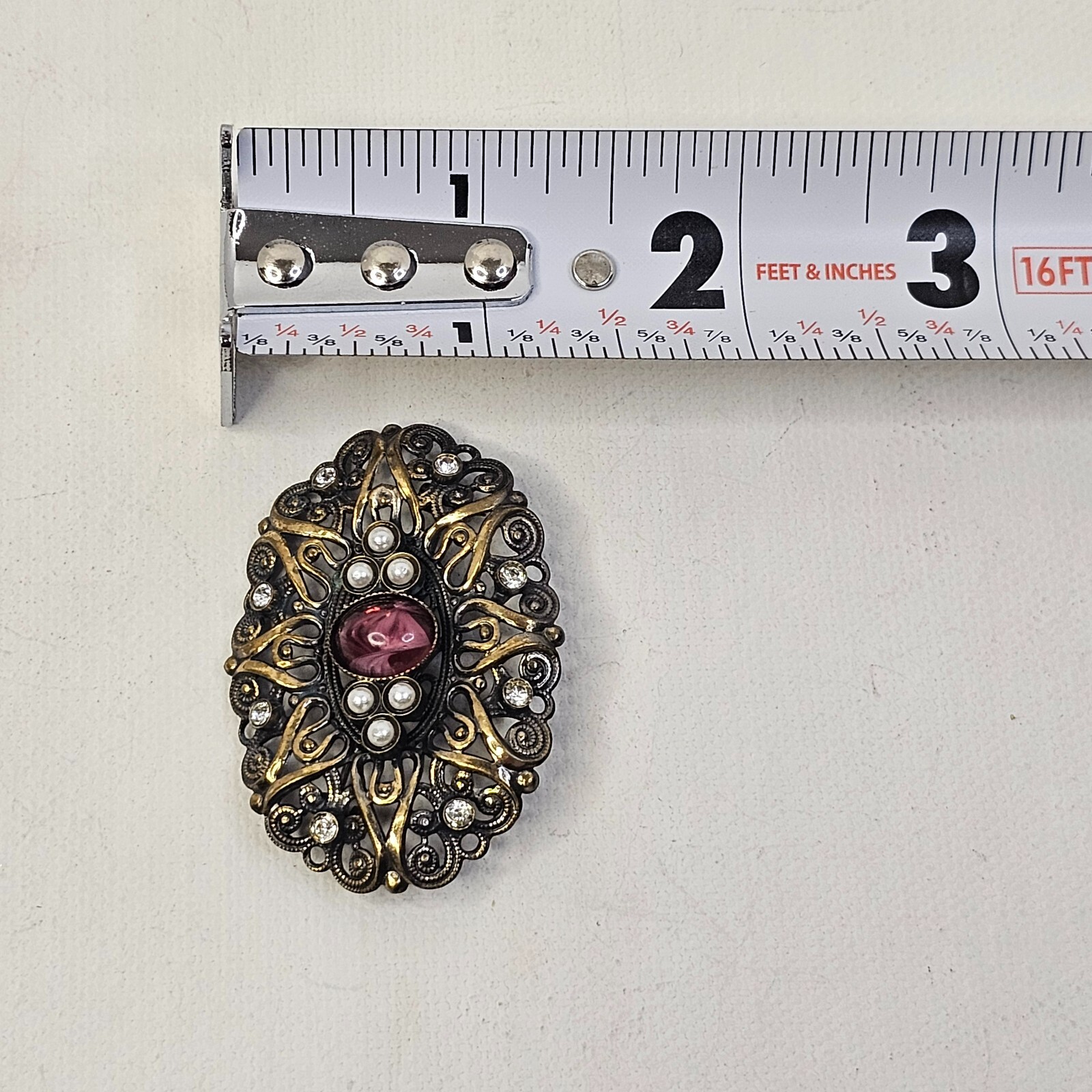Silver Gold Tone Purple Clear Rhinestone Brooch Unmarked Vintage Pin