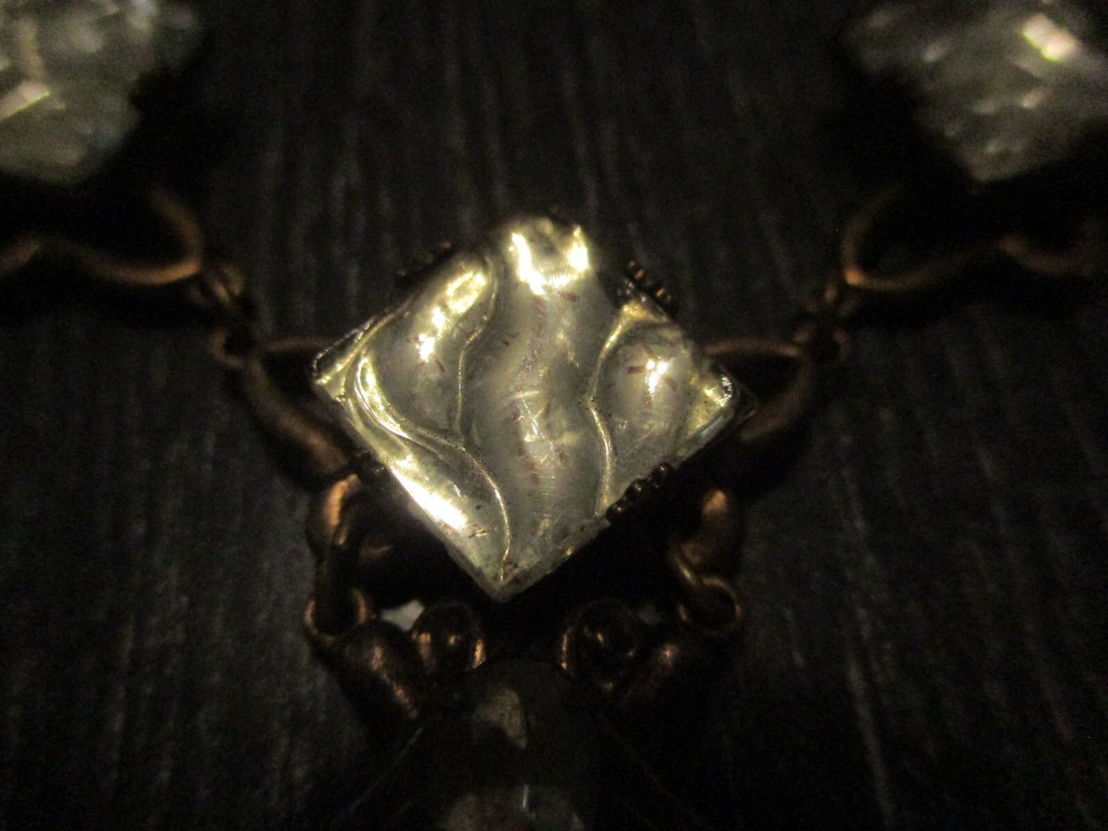 Antique Victorian Edwardian Vintage Dangle Drop Molded Glass Foil Back Necklace
