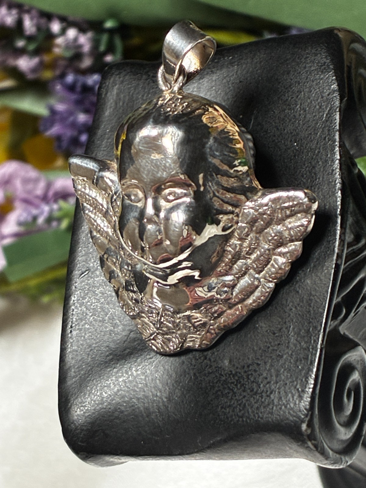 Vintage Fine 925 Sterling Silver 3D Puffy Angel Cherub Head Pendant