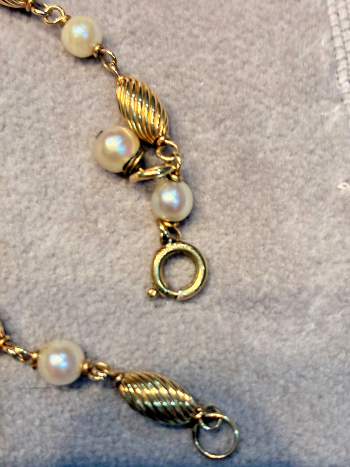 VTG 1/20 14K Gold Filled Cultured Pearl Bracelet 7 1/4″ – Twisted Ribbed Links