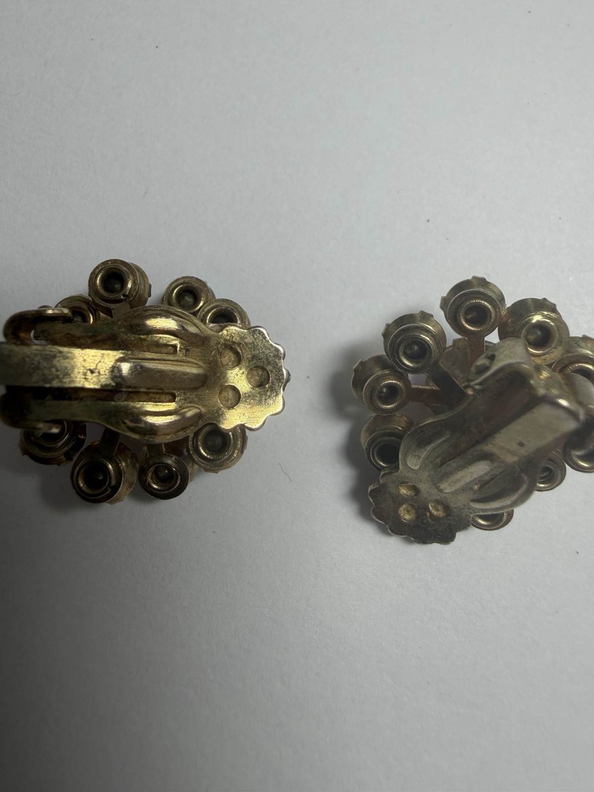 Vintage Aurora Borealis Clip On Earrings Floral Cluster Light Rainbow Colors