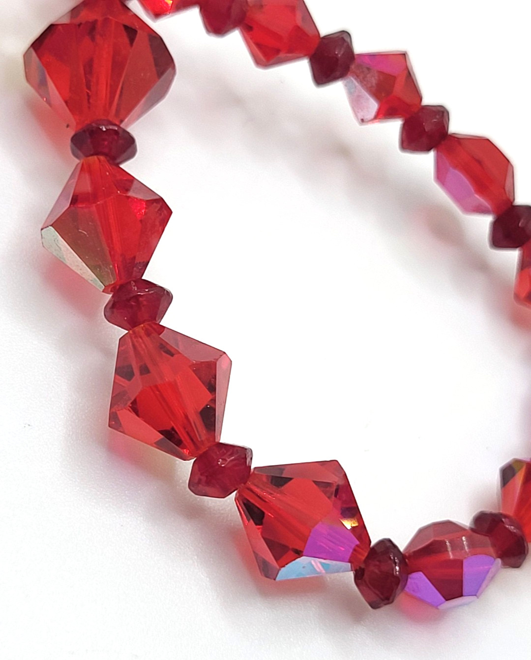 Vintage Ruby Red AB Bicone Bead Aspirin Crystal Bead Necklace Cluster Box Clasp
