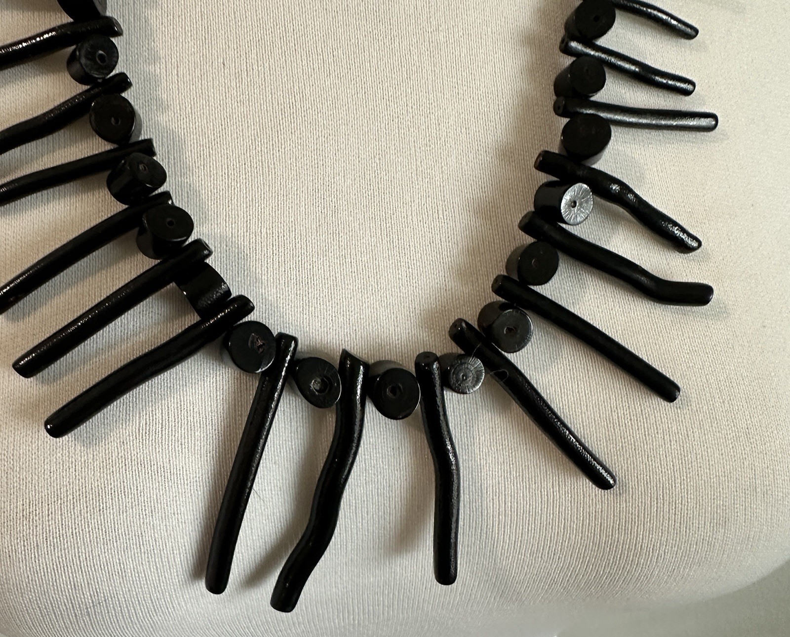 Vintage Black Branch & Beads Coral Necklace From Hawaii 1980s